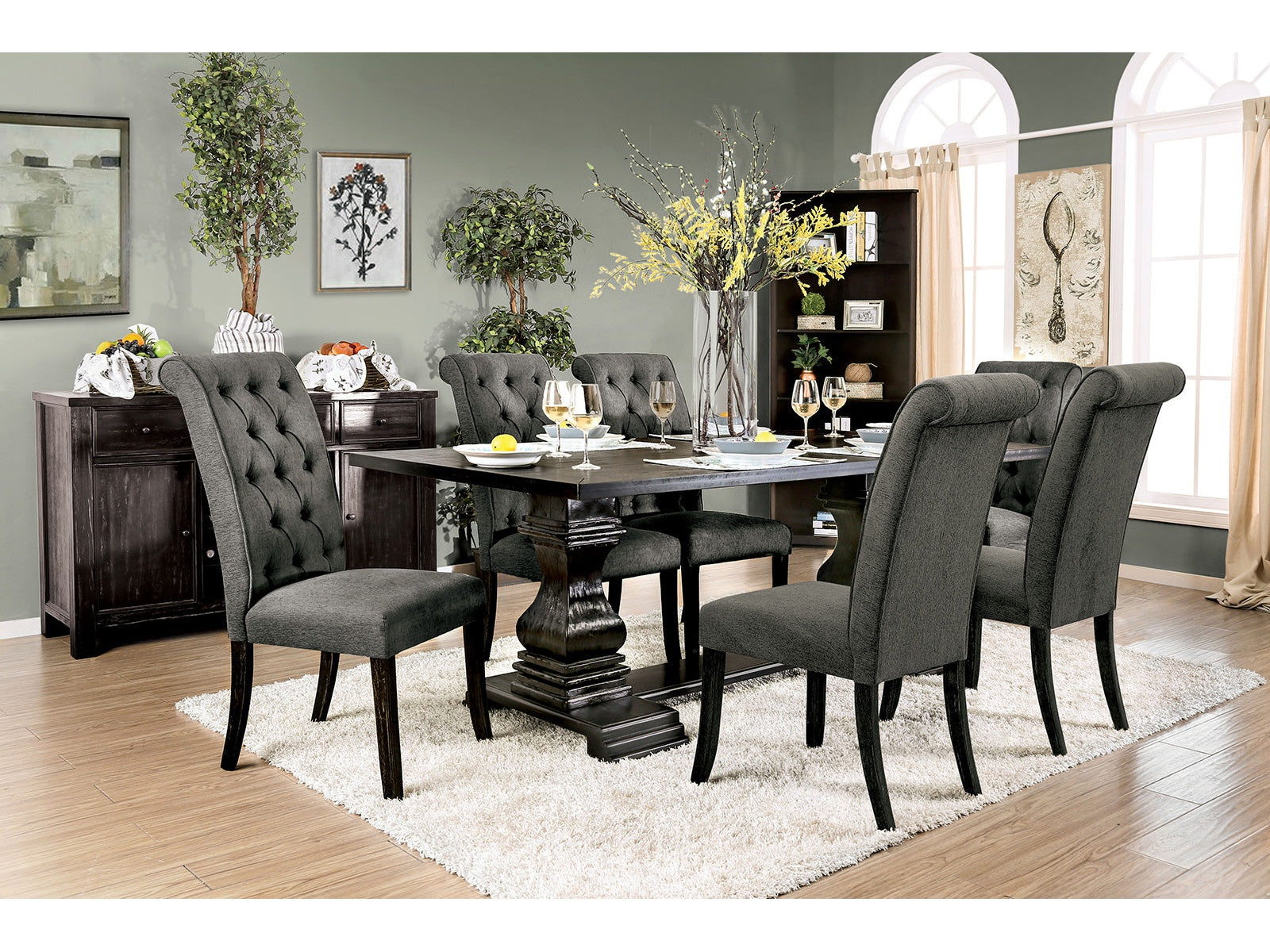 Nerissa Antique Black 7 Piece Dining Set - Ornate Home