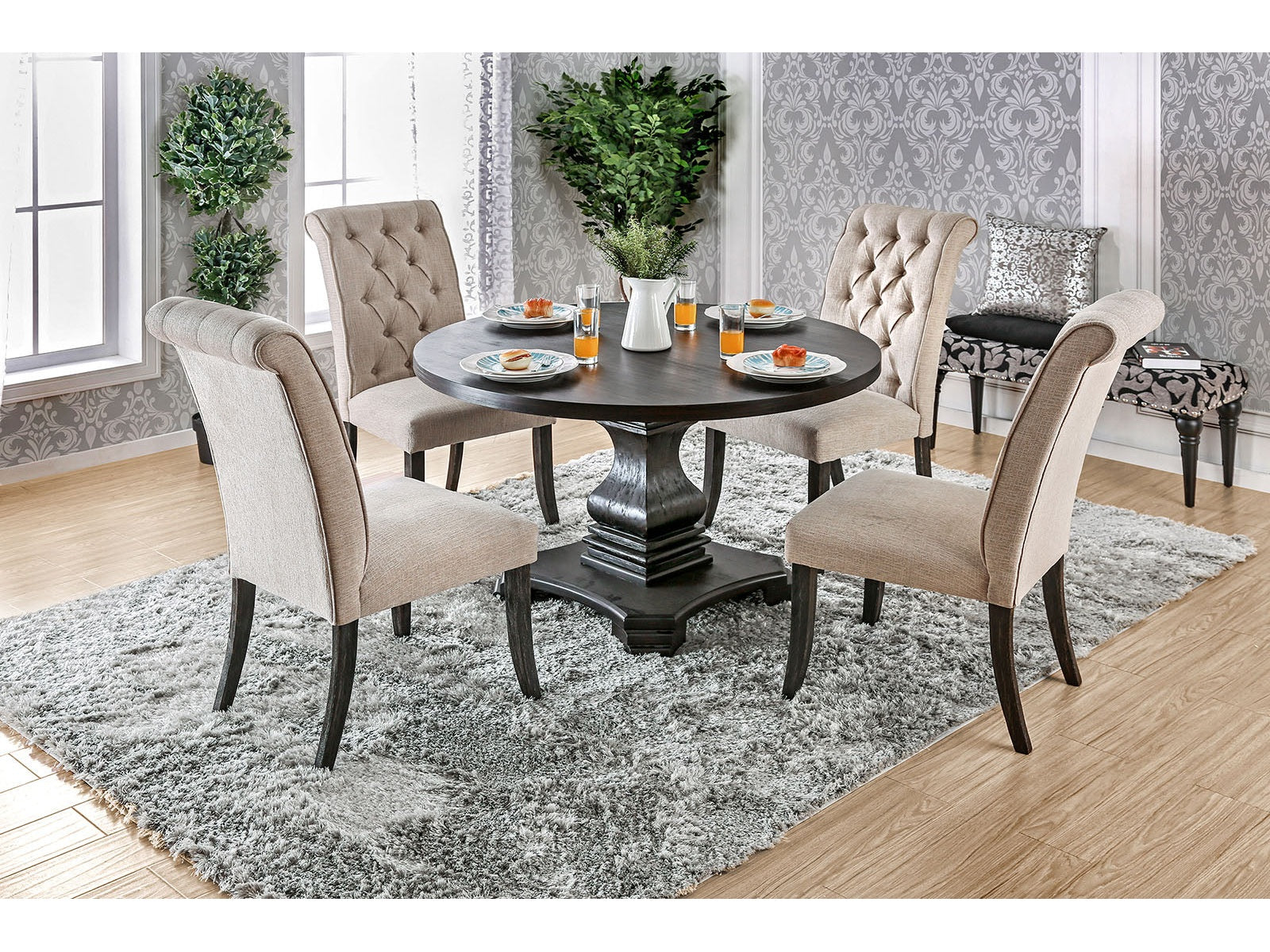 Nerissa Antique Black/Beige 5 Pc. Dining Room Set - Ornate Home