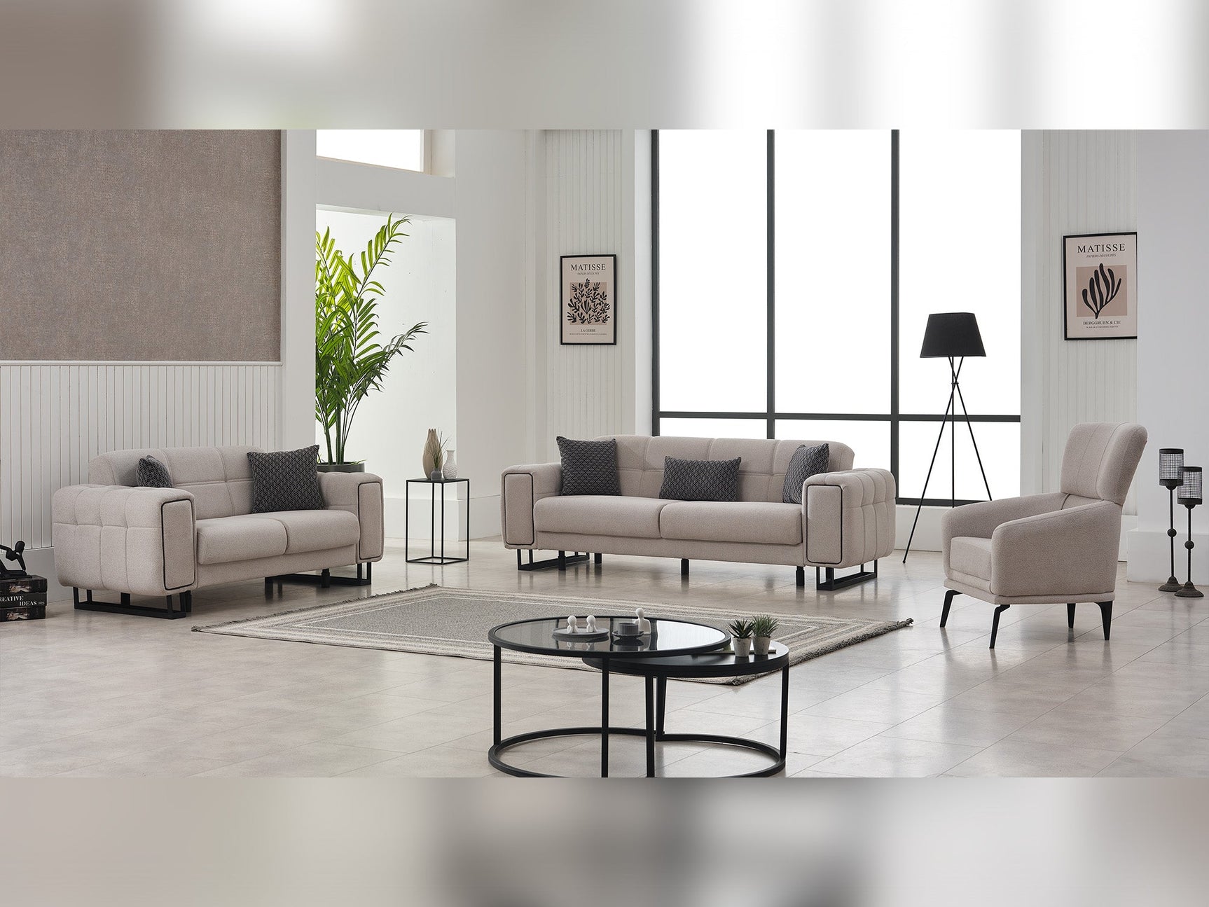 Nero Light Grey 3-pieces (Sofa & Loveseat & Chair) Living Room Set