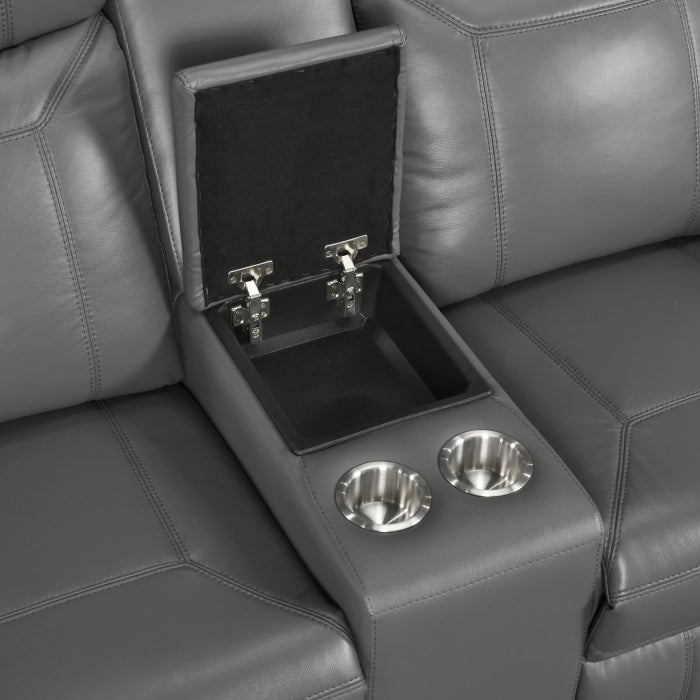 Nest Gray Double Reclining Loveseat With Center Console And Receptacles - Ornate Home