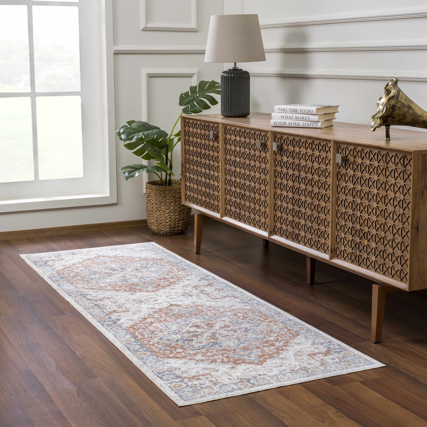 Neta Red & Blue Flat Pile Washable Rug - Clearance - Ornate Home