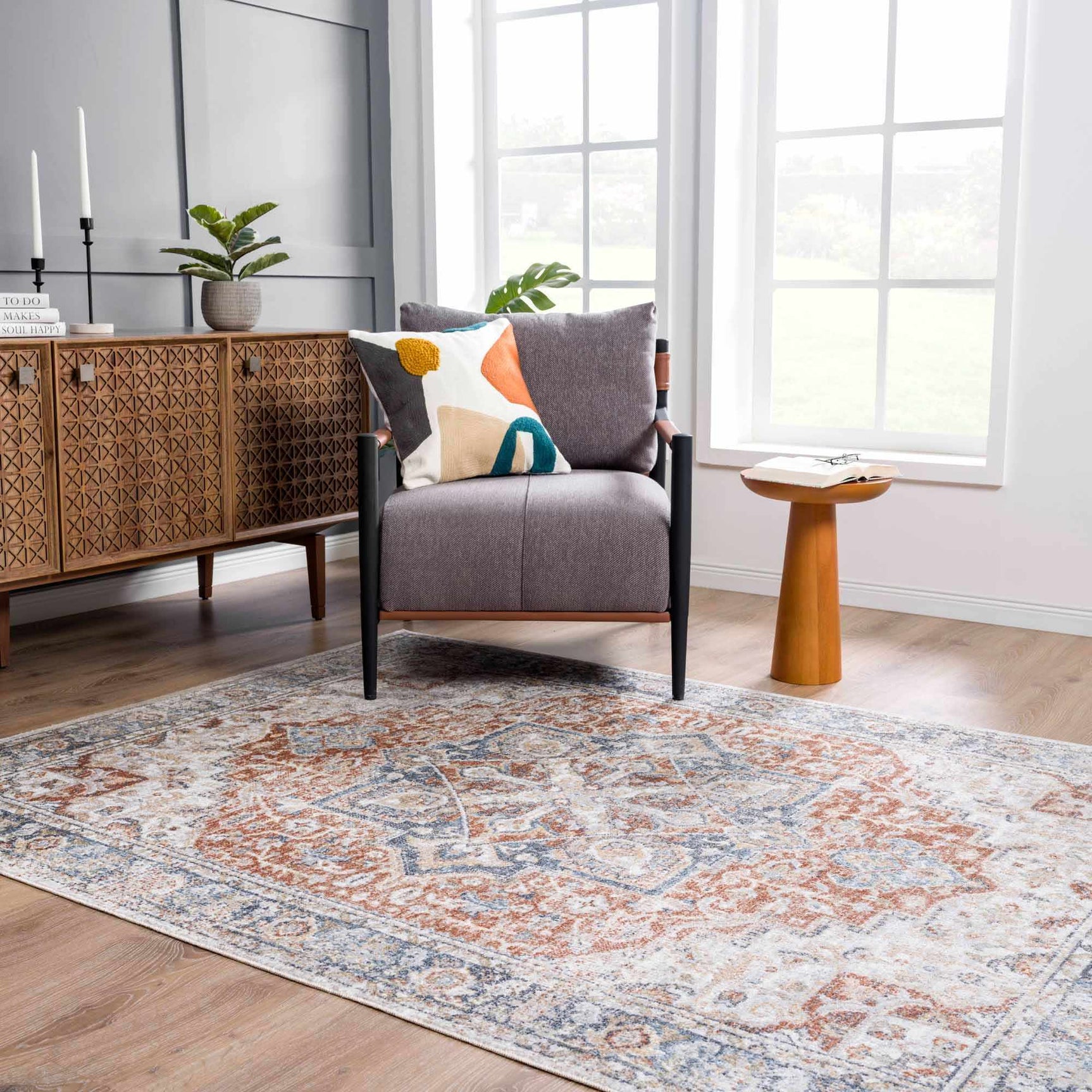 Neta Red & Blue Flat Pile Washable Rug - Clearance - Ornate Home