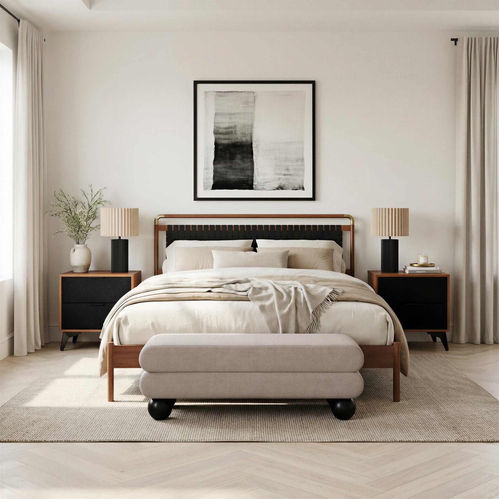 Netz Black & Walnut Queen Bed - Ornate Home