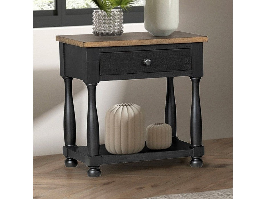 Neue Mills Black/Rustic Oak Nightstand w/ 1 Drawer - Ornate Home