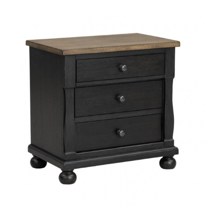 Neue Mills Black/Rustic Oak Nightstand w/ 3 Drawers - Ornate Home