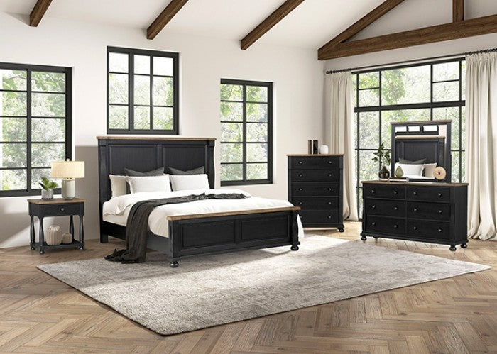Neue Mills Black/Rustic Oak Queen Bed - Ornate Home