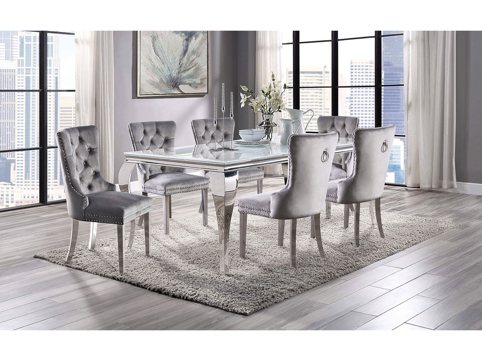 Neuveville White/Chrome 7 Pc. Dining Room Set - Ornate Home