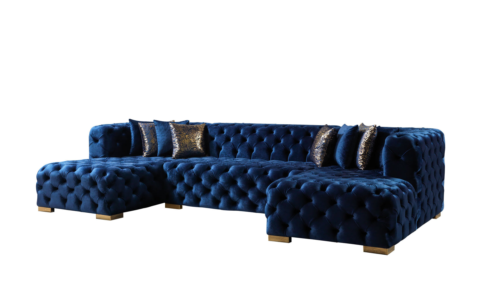 Neva Blue Velvet Double Chaise Sectional - Ornate Home