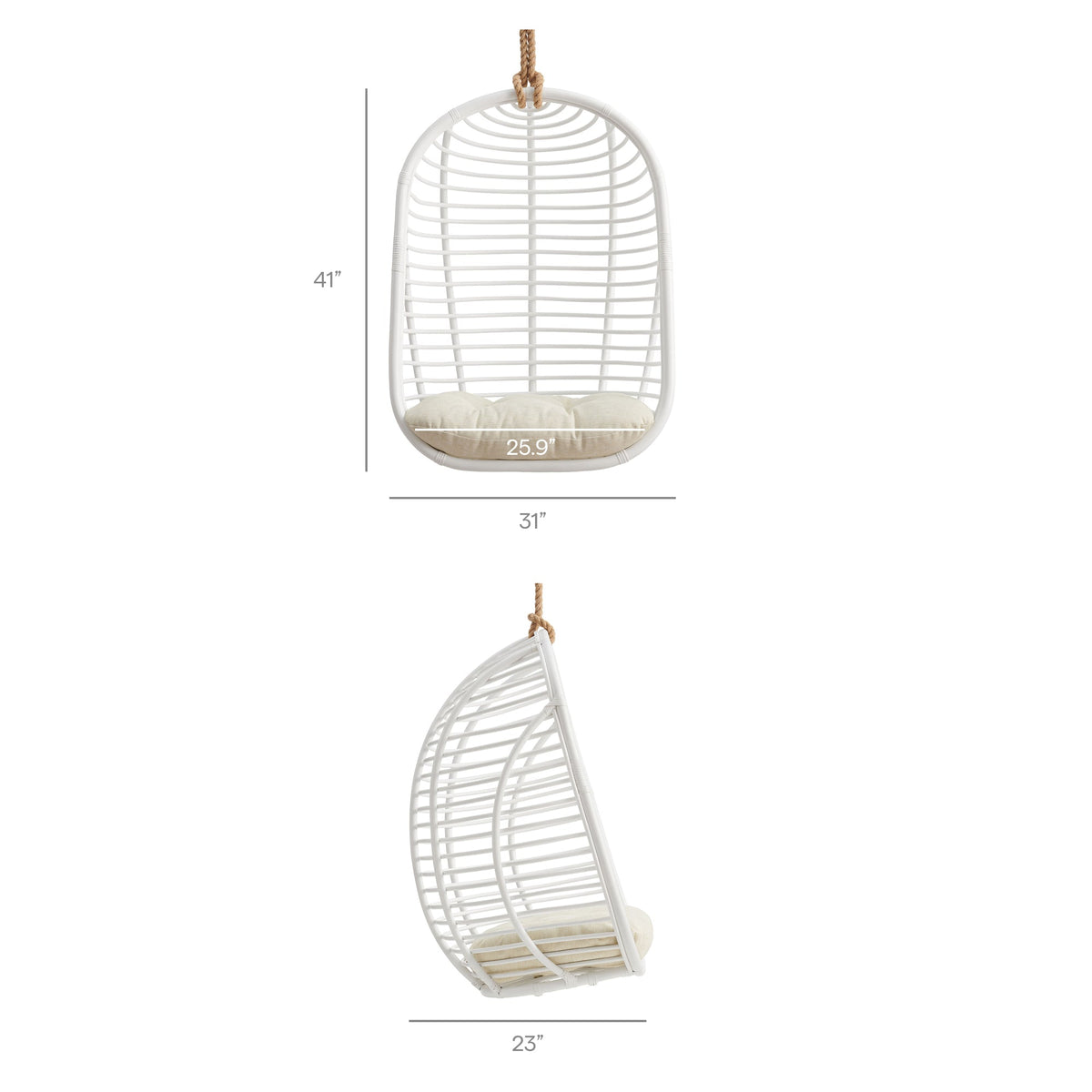 Neve White Light Beige Open Rib Weave Natural Rattan Hanging Chair