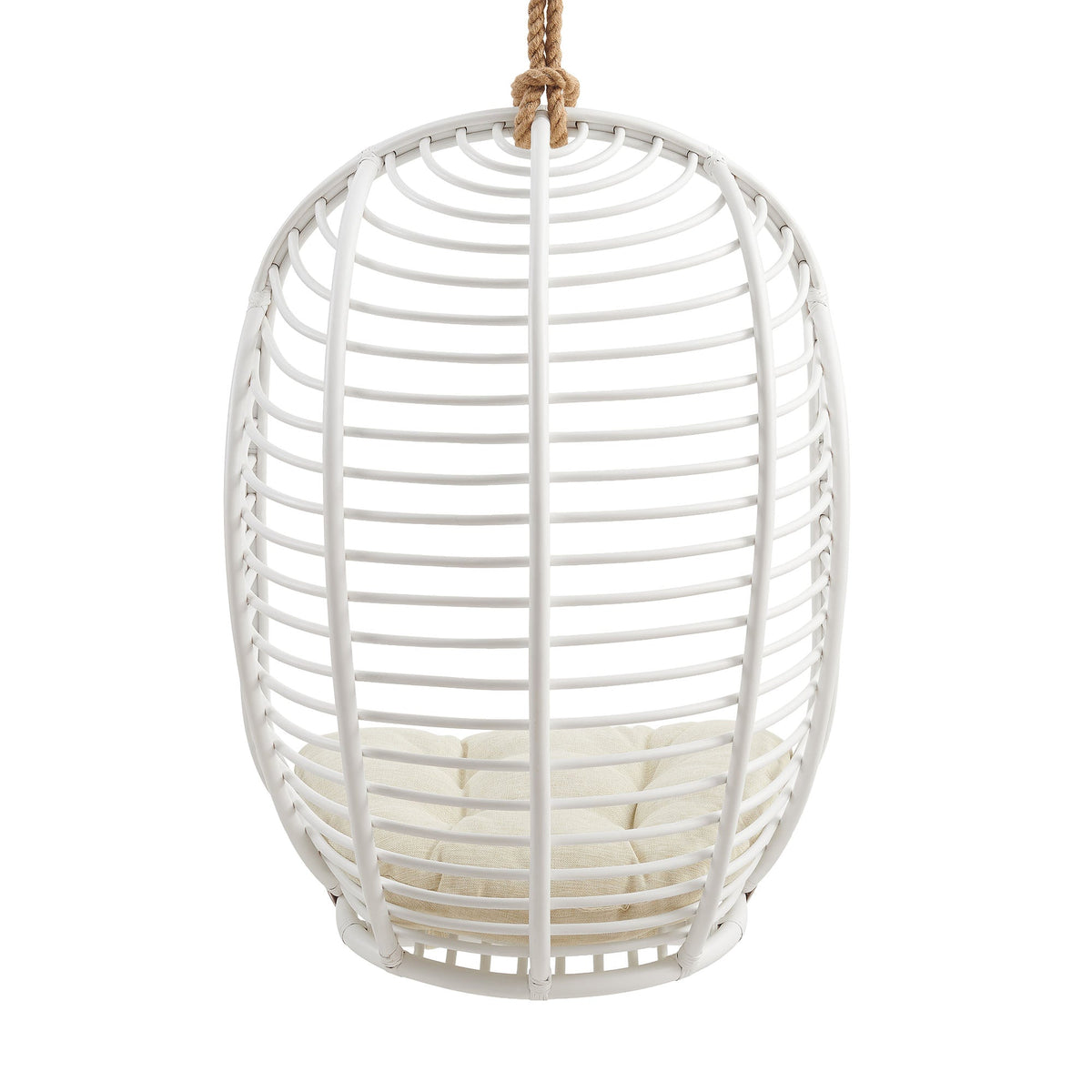 Neve White Light Beige Open Rib Weave Natural Rattan Hanging Chair