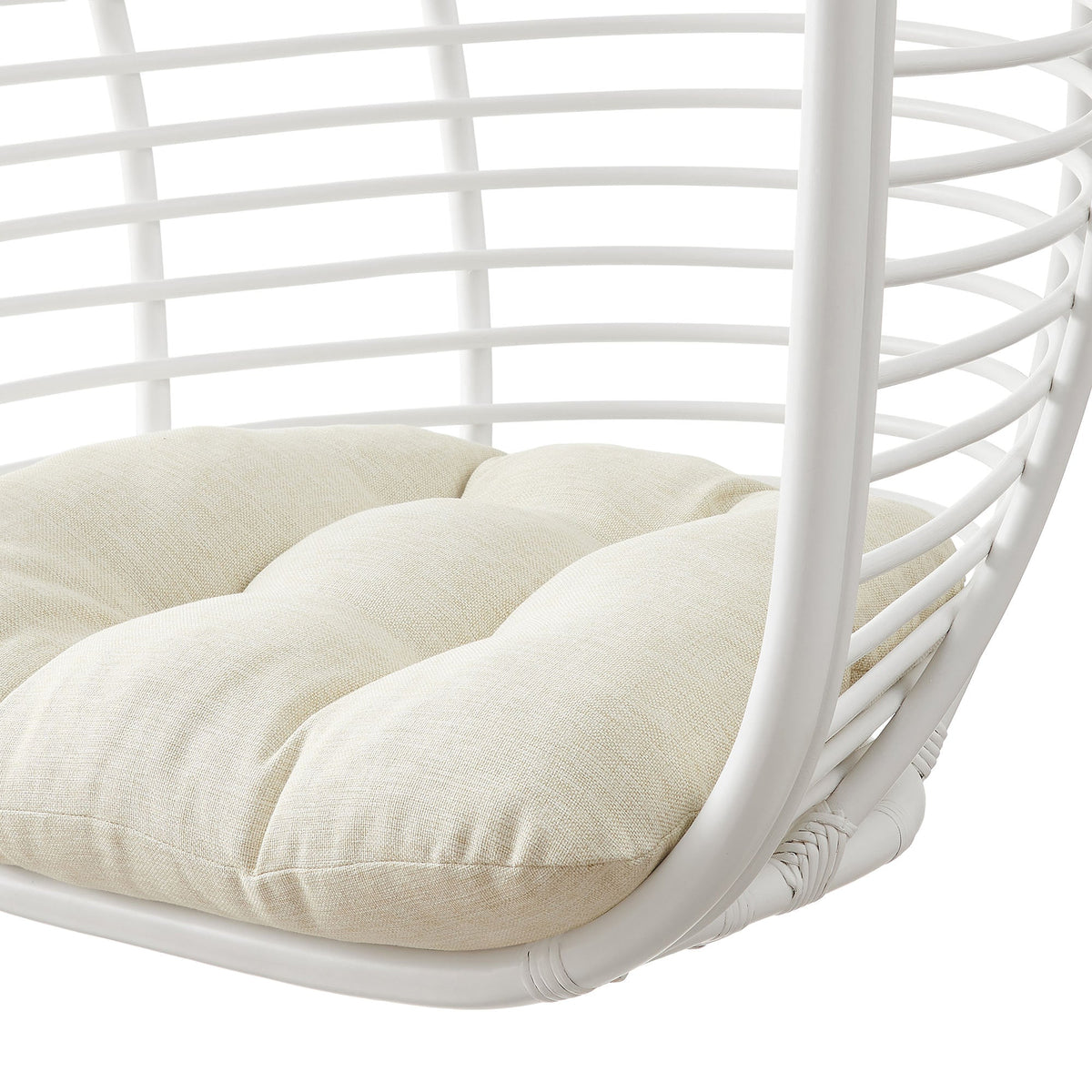 Neve White Light Beige Open Rib Weave Natural Rattan Hanging Chair