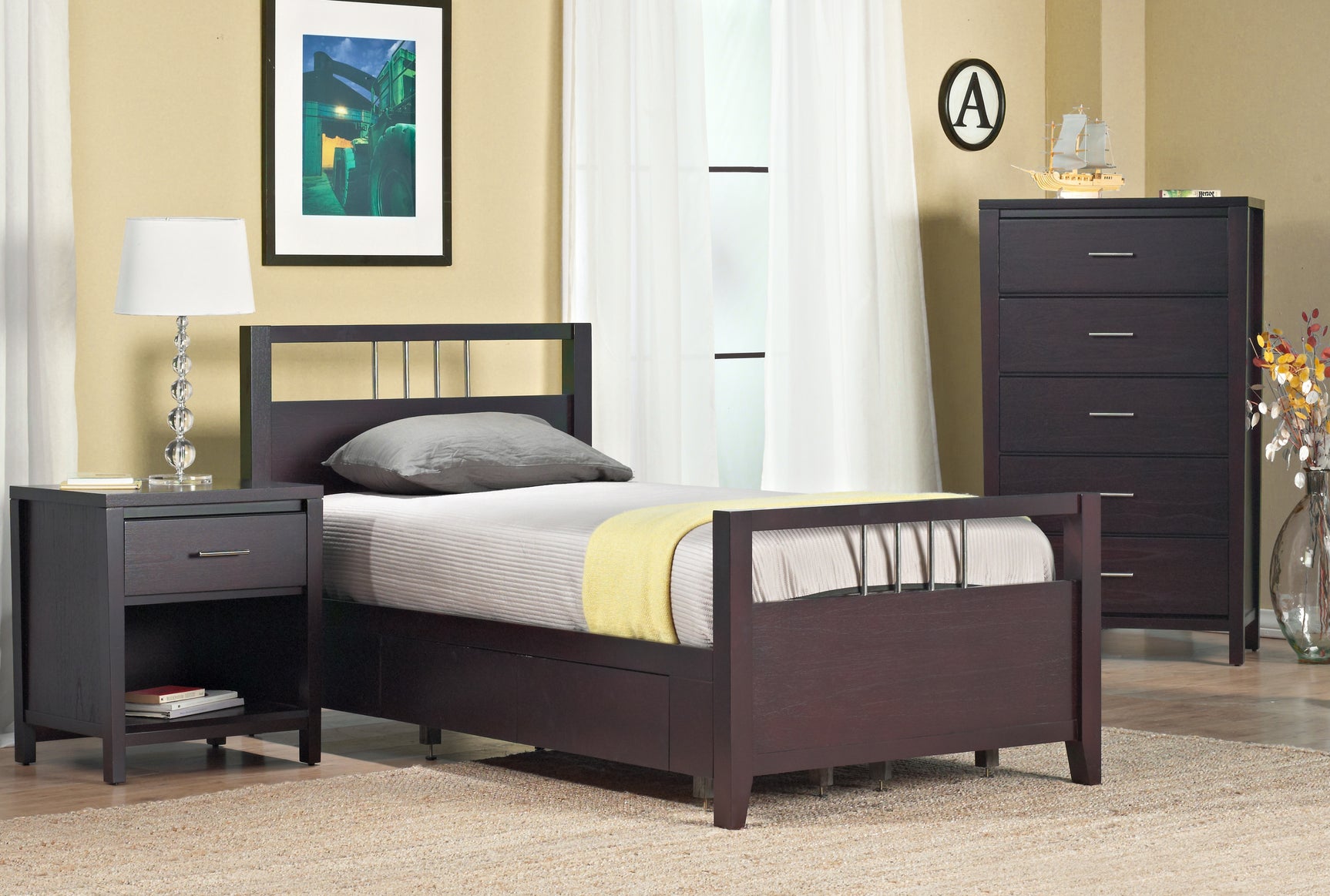 Nevis Twin Platform Storage Bed in Espresso - Ornate Home