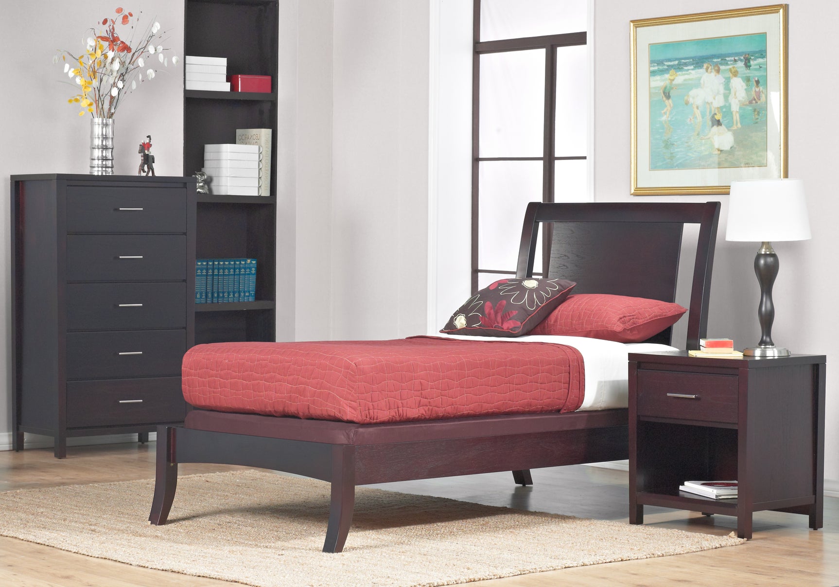 Nevis Wood Eastern King Sleigh Bed in Espresso - Ornate Home
