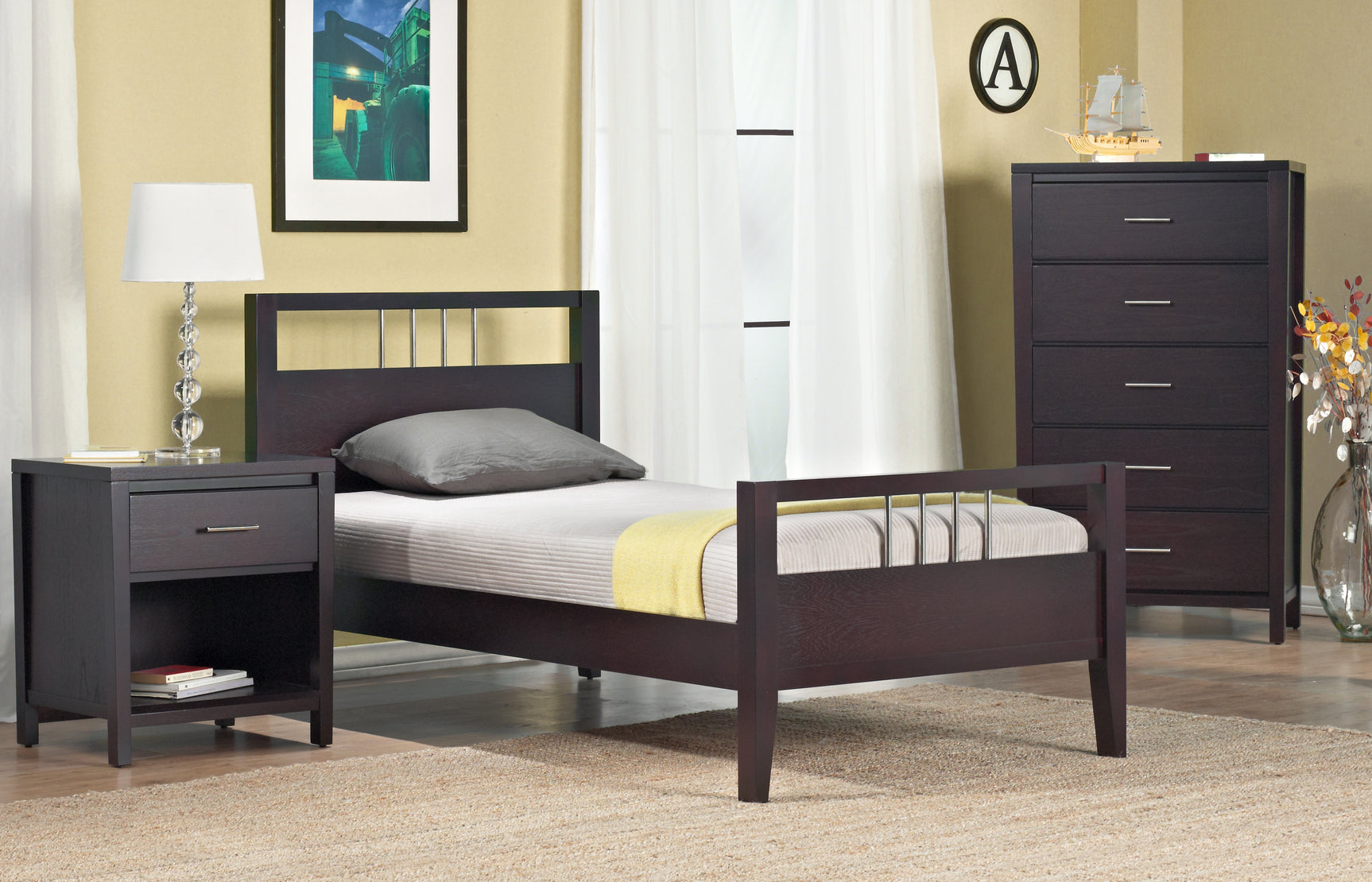 Nevis Wood Full Platform Bed in Espresso - Ornate Home