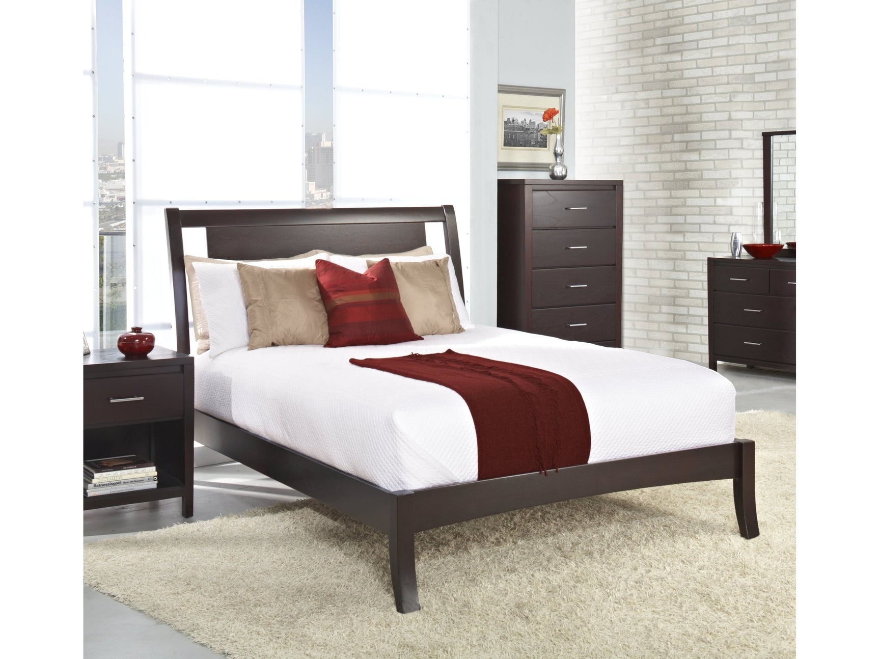 Nevis Wood Queen Sleigh Bed in Espresso - Ornate Home