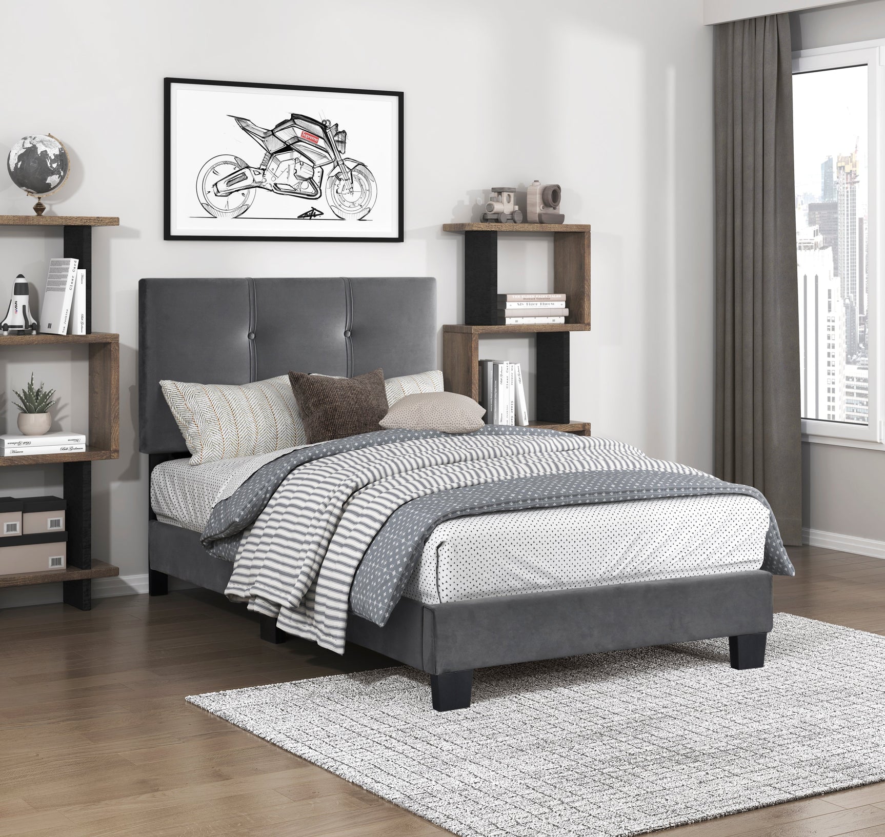 Newberry Dark Gray Twin Platform Bed - Ornate Home