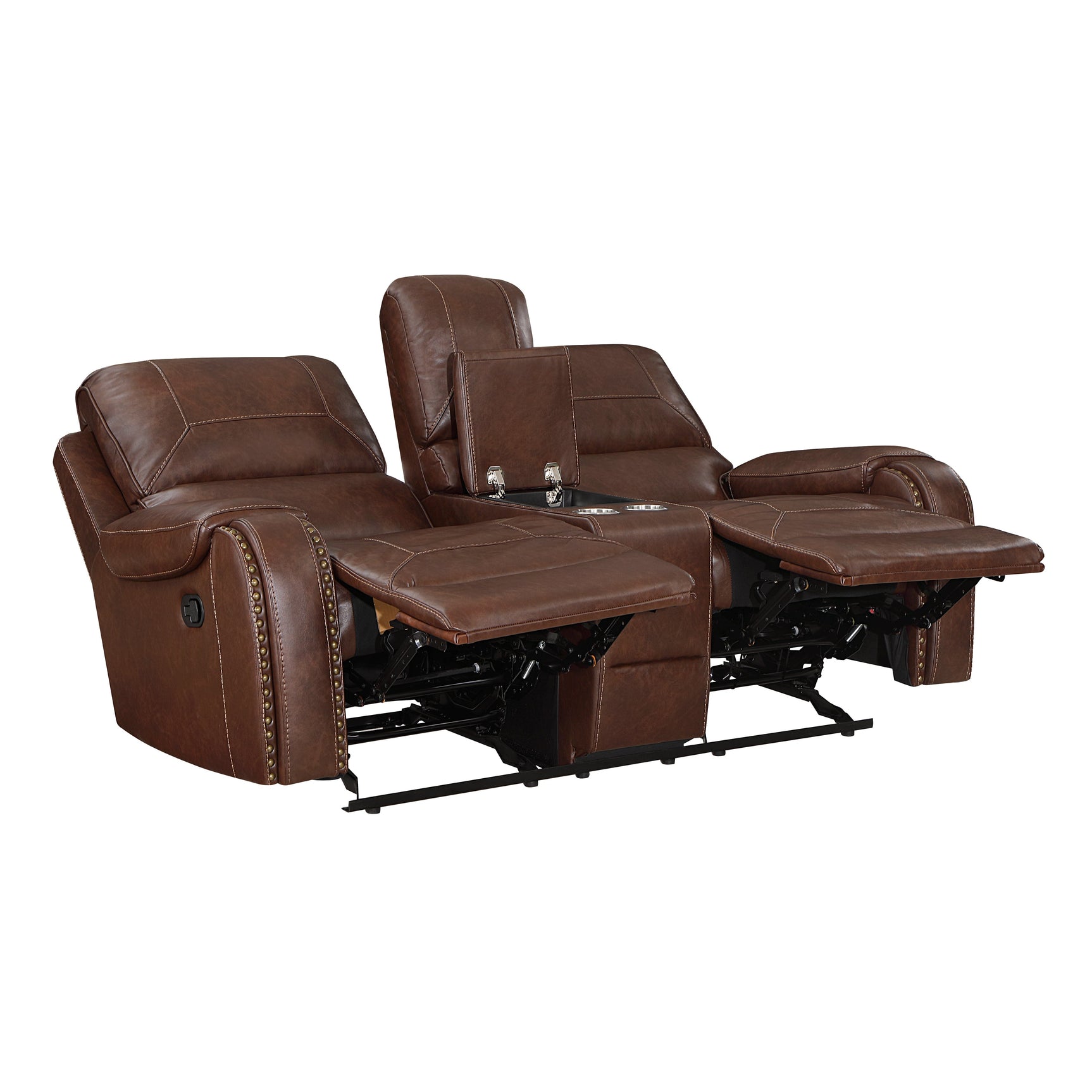Newnan Brown Double Glider Reclining Loveseat - Ornate Home