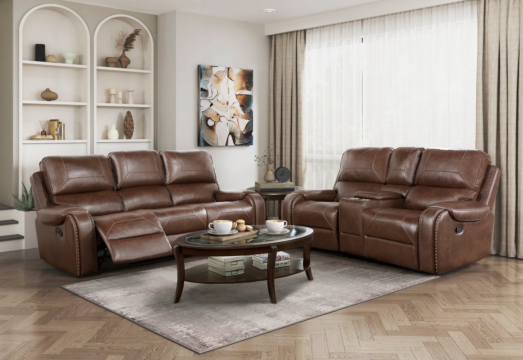Newnan Brown Double Glider Reclining Loveseat - Ornate Home