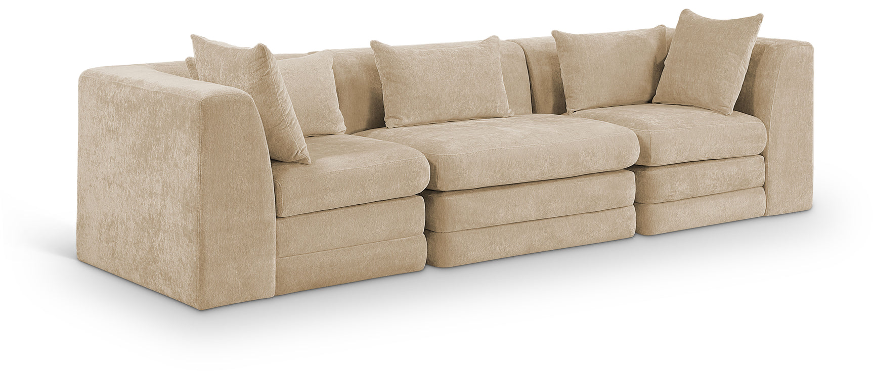 Newport Beige 114" Chenille Fabric Upholstered 3-Piece Modular Sofa - Ornate Home