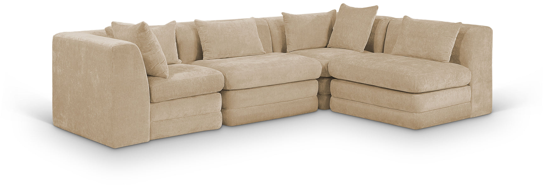 Newport Beige 114" Chenille Fabric Upholstered 4-Piece L Shaped Modular Sectional - Ornate Home