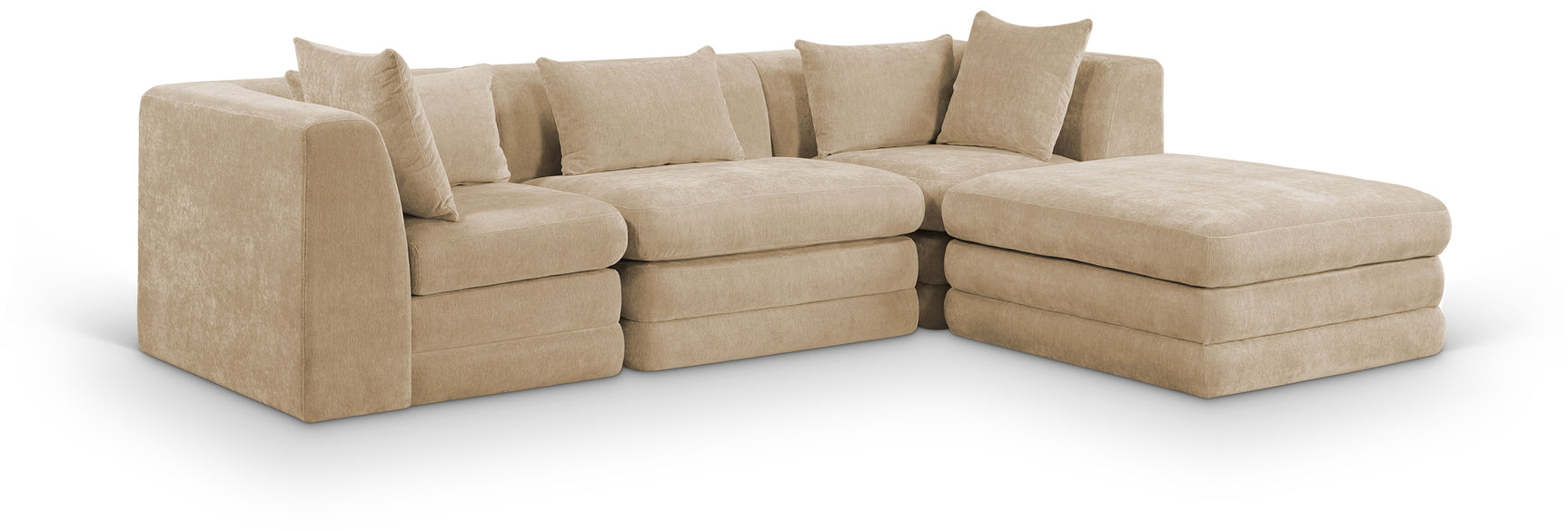 Newport Beige 114" Chenille Fabric Upholstered 4-Piece Modular Sectional - Ornate Home