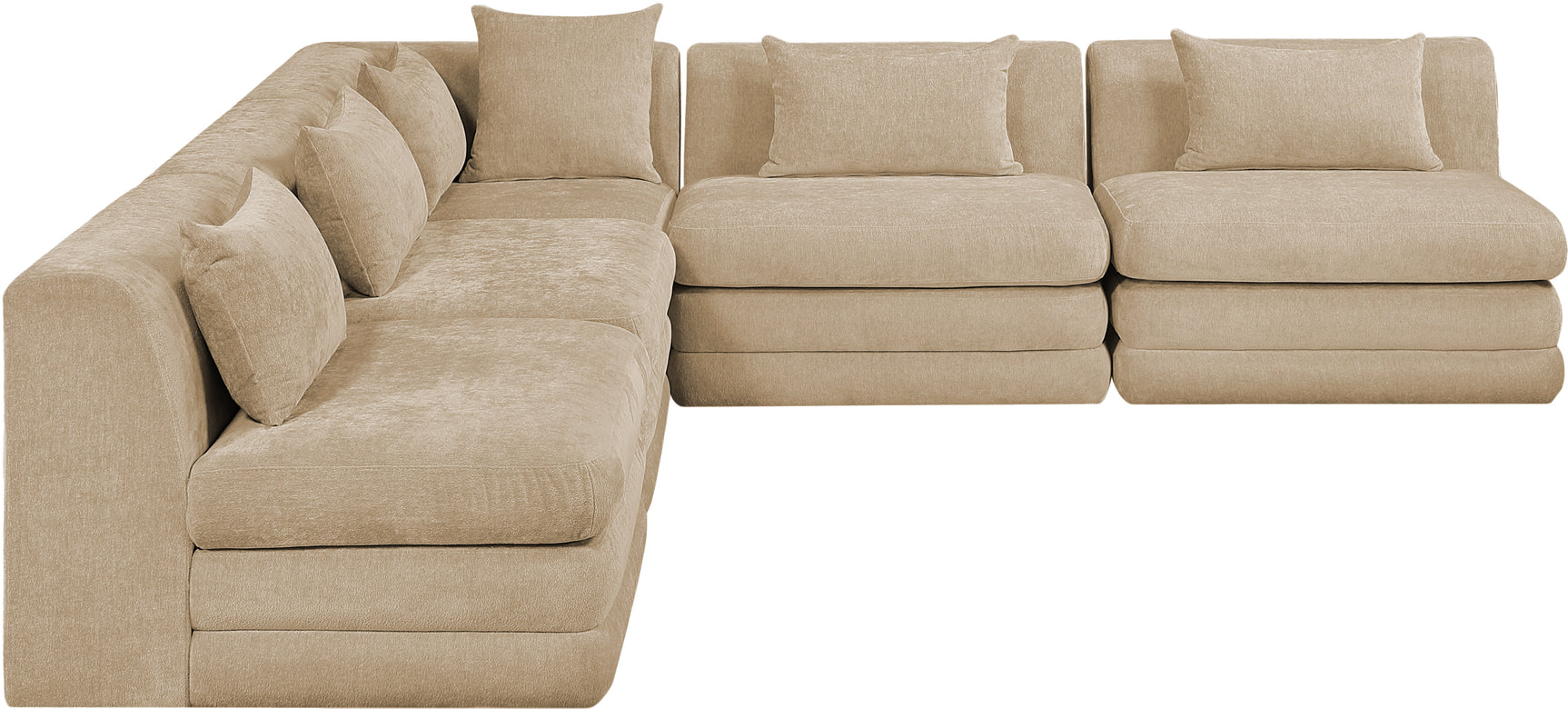 Newport Beige 114" Chenille Fabric Upholstered 5-Piece Armless Modular Sectional - Ornate Home