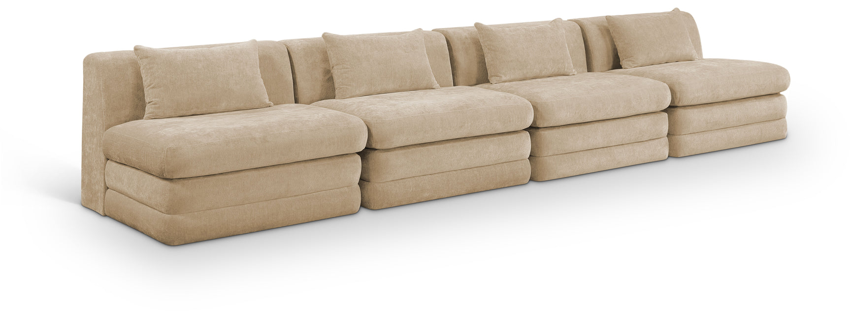 Newport Beige 152" Chenille Fabric Upholstered 4-Piece Armless Modular Sofa - Ornate Home