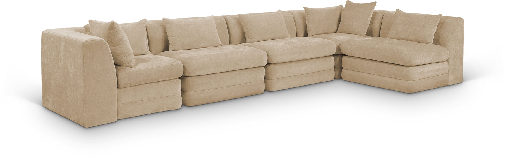 Newport Beige 152" Chenille Fabric Upholstered 5-Piece L Shaped Modular Sectional - Ornate Home