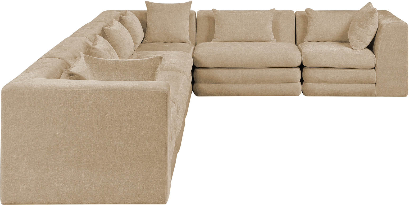 Newport Beige 152" Chenille Fabric Upholstered 6-Piece L Shaped Modular Sectional - Ornate Home