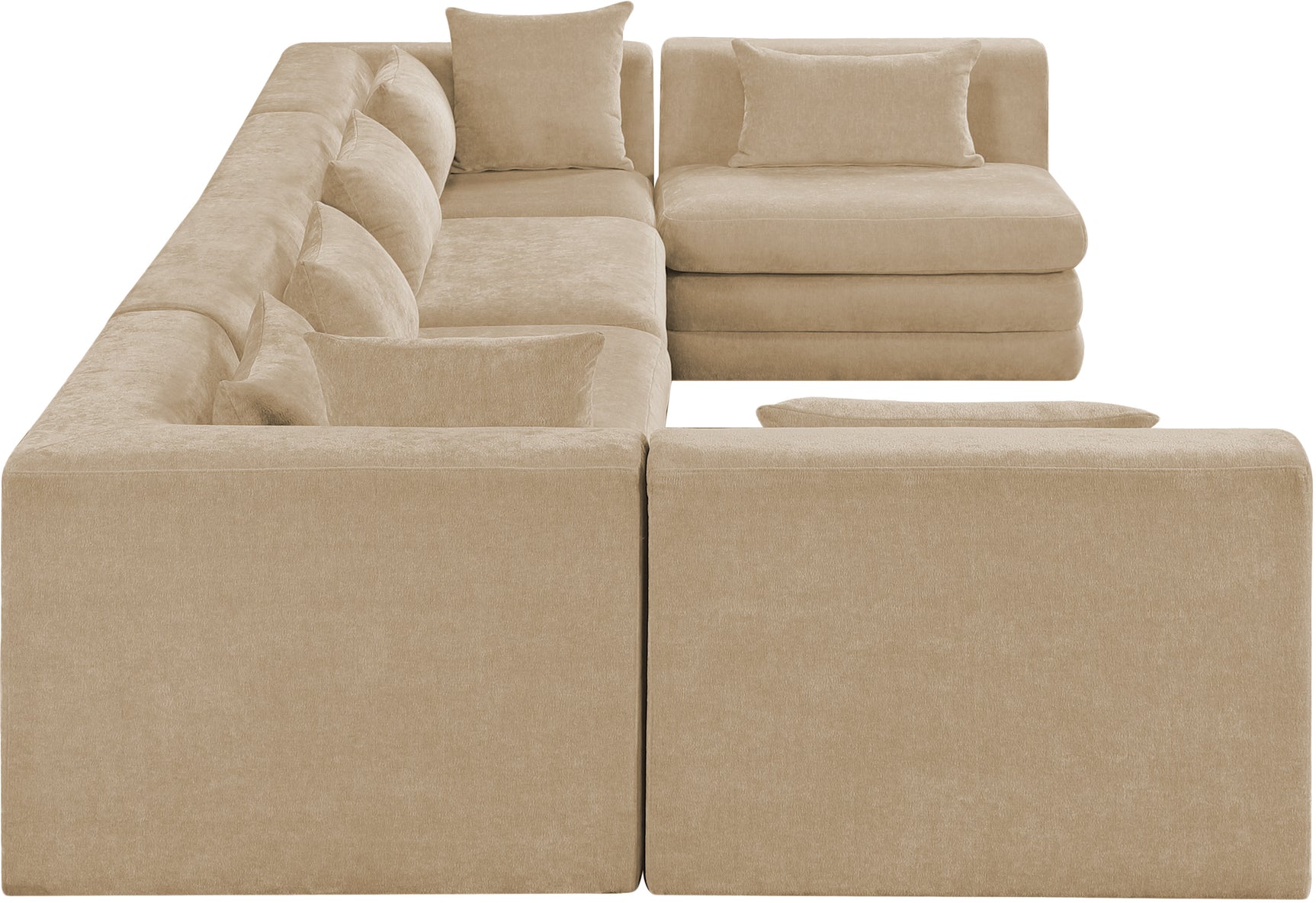 Newport Beige 152" Chenille Fabric Upholstered 6-Piece U Shaped Modular Sectional - Ornate Home