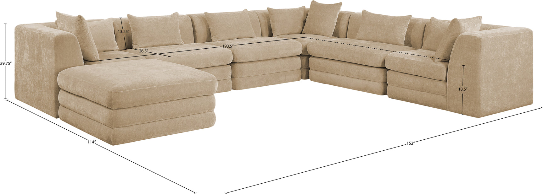 Newport Beige 152" Chenille Fabric Upholstered 7-Piece Modular Sectional - Ornate Home