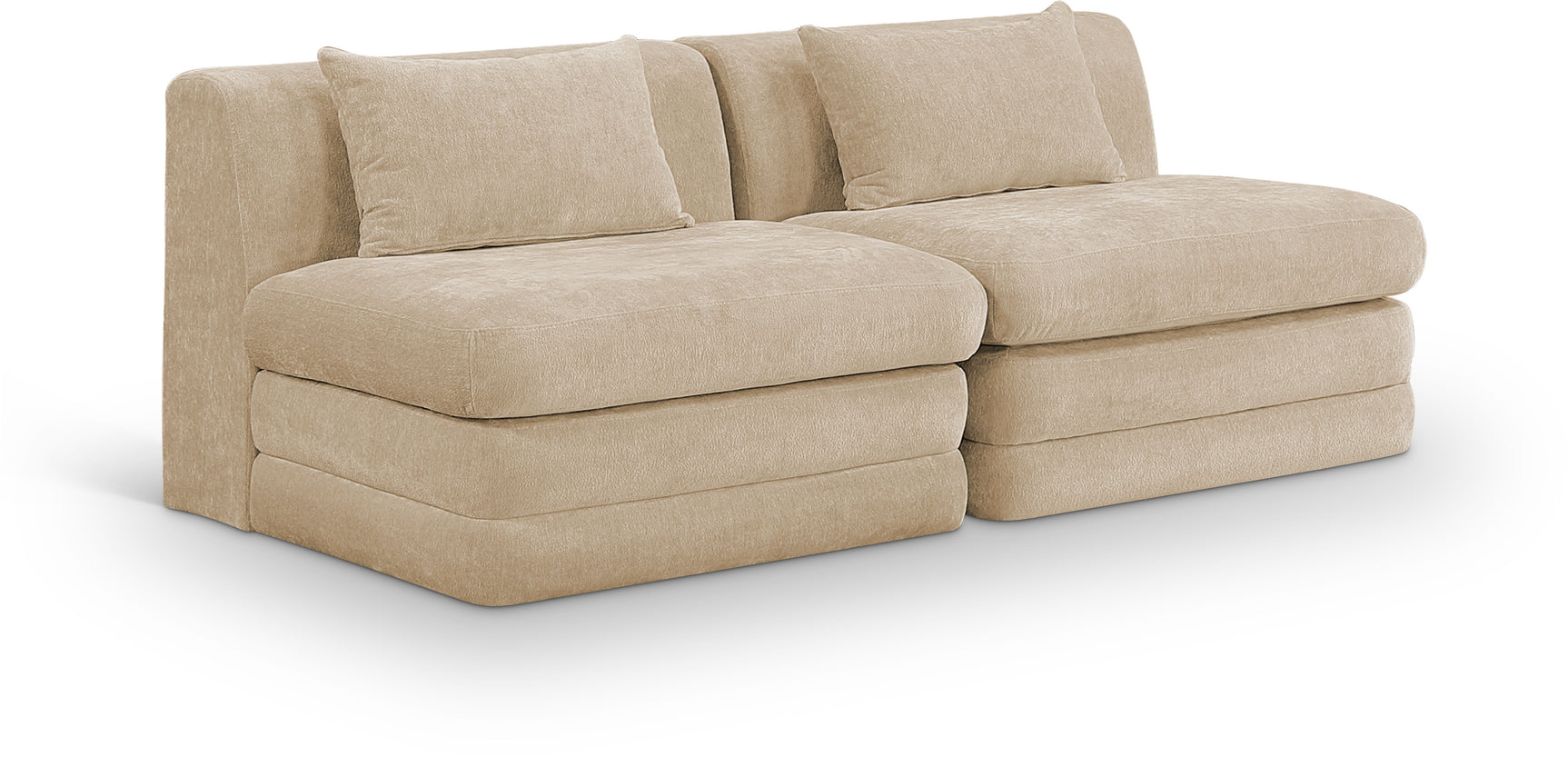 Newport Beige 76" Chenille Fabric Upholstered 2-Piece Armless Modular Loveseat - Ornate Home