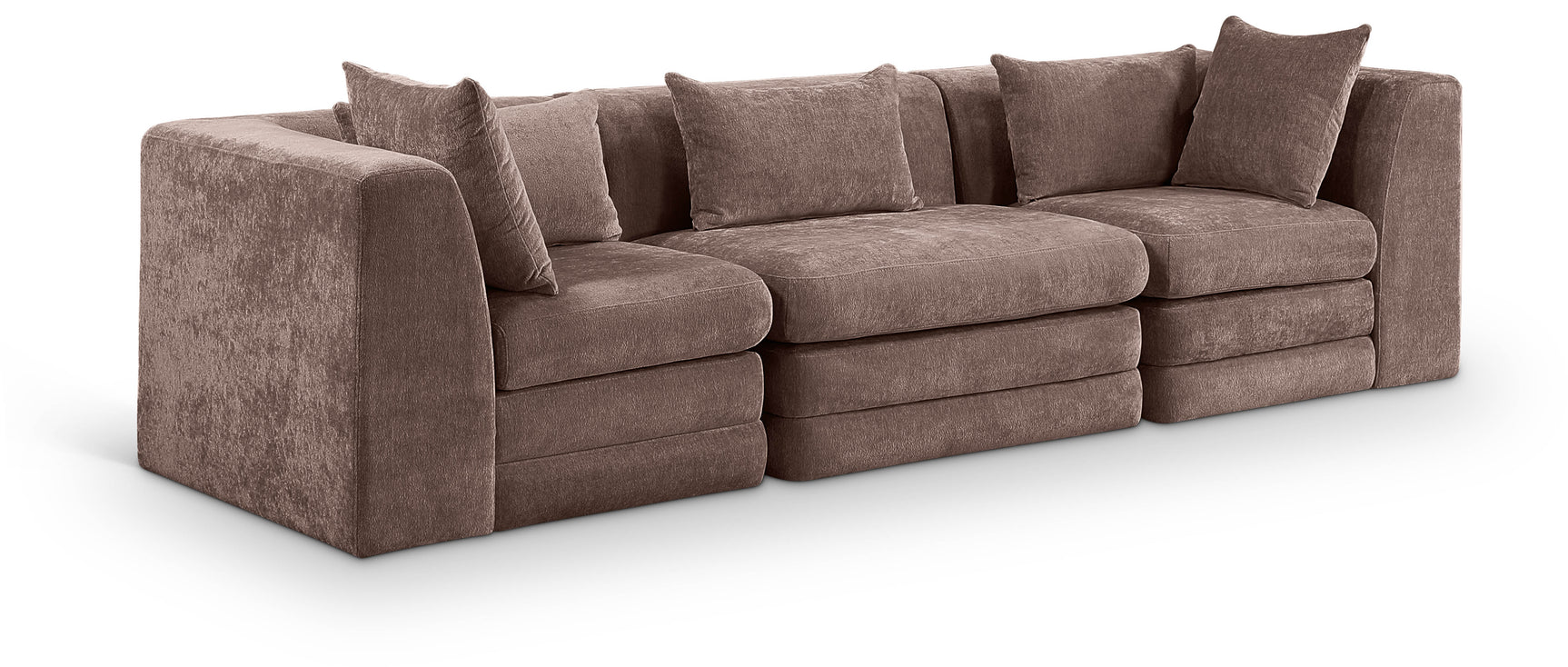 Newport Brown 114" Chenille Fabric Upholstered 3-Piece Modular Sofa - Ornate Home