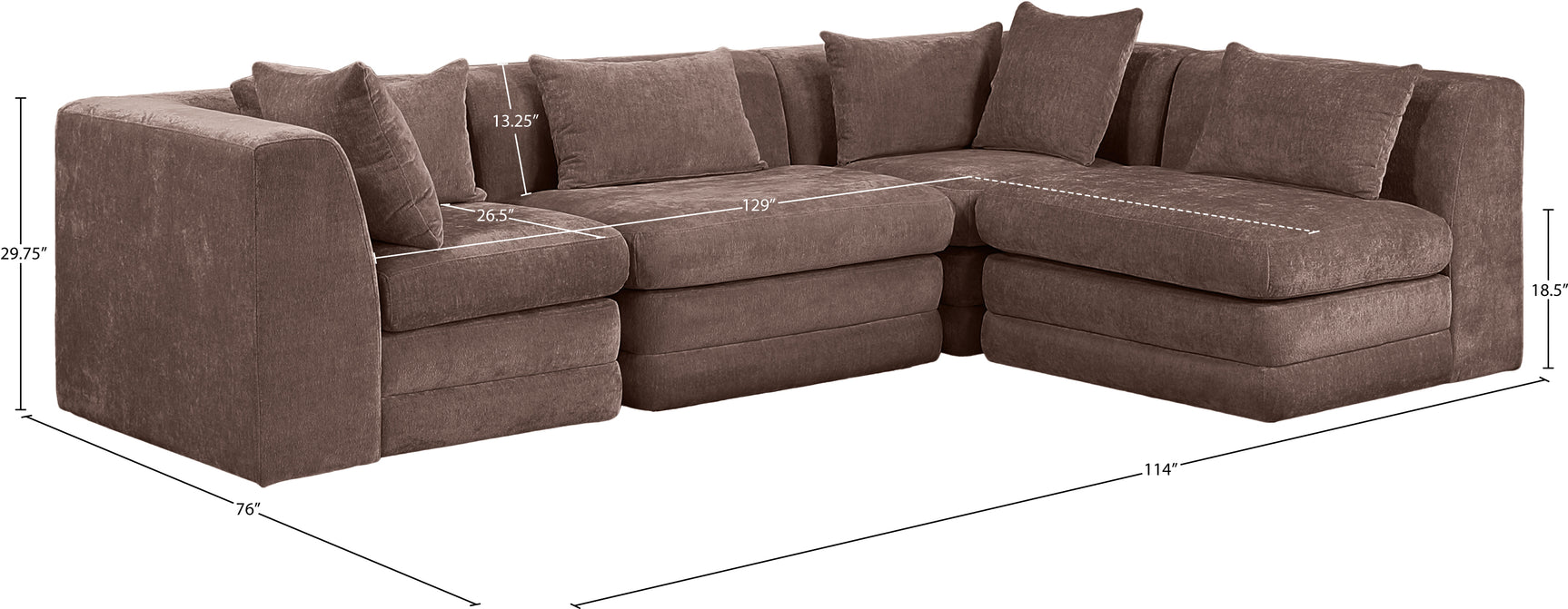 Newport Brown 114" Chenille Fabric Upholstered 4-Piece L Shaped Modular Sectional - Ornate Home