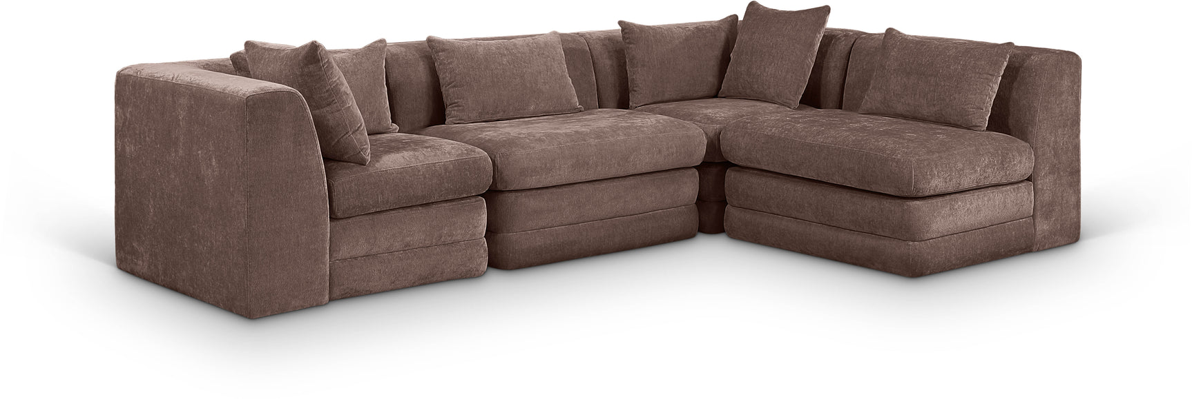 Newport Brown 114" Chenille Fabric Upholstered 4-Piece L Shaped Modular Sectional - Ornate Home