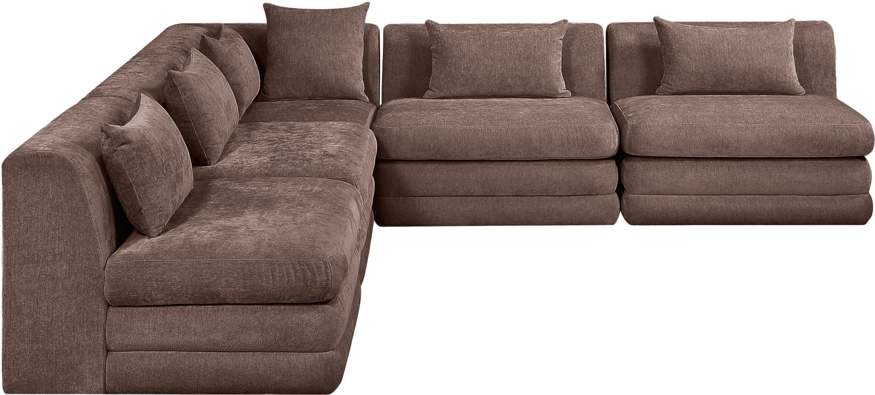 Newport Brown 114" Chenille Fabric Upholstered 5-Piece Armless Modular Sectional - Ornate Home