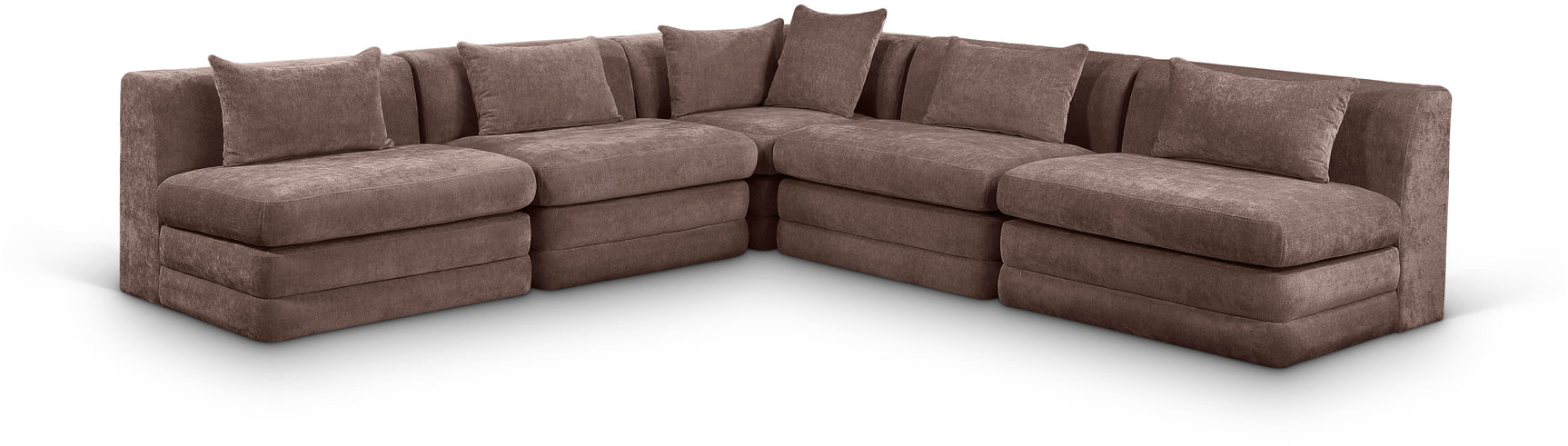 Newport Brown 114" Chenille Fabric Upholstered 5-Piece Armless Modular Sectional - Ornate Home