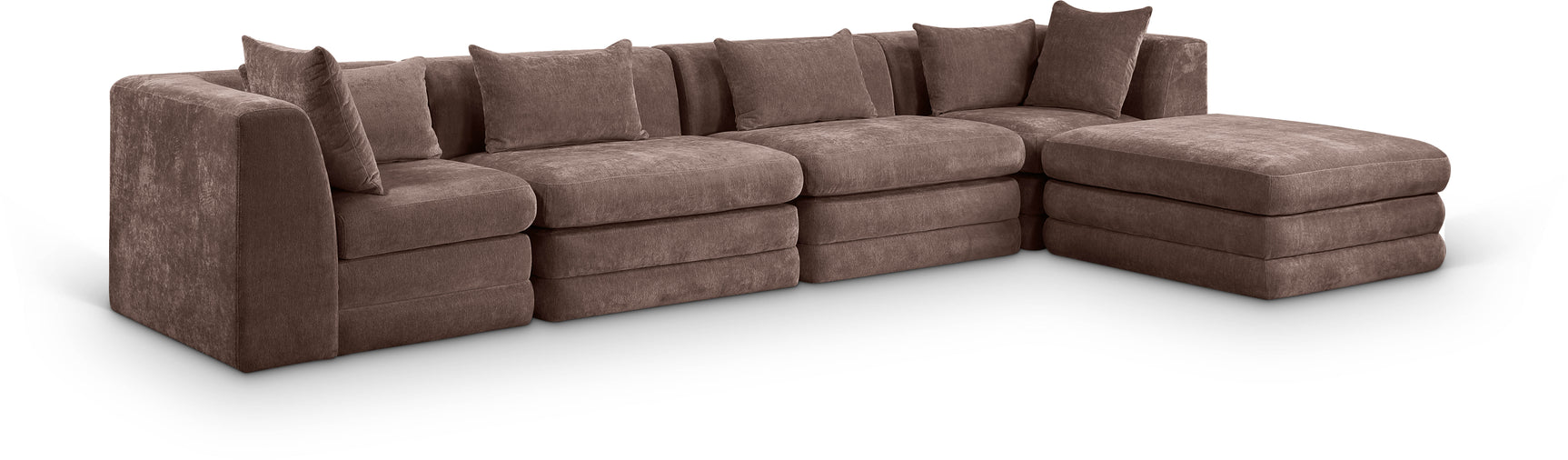 Newport Brown 152" Chenille Fabric Upholstered 5-Piece Modular Sectional - Ornate Home