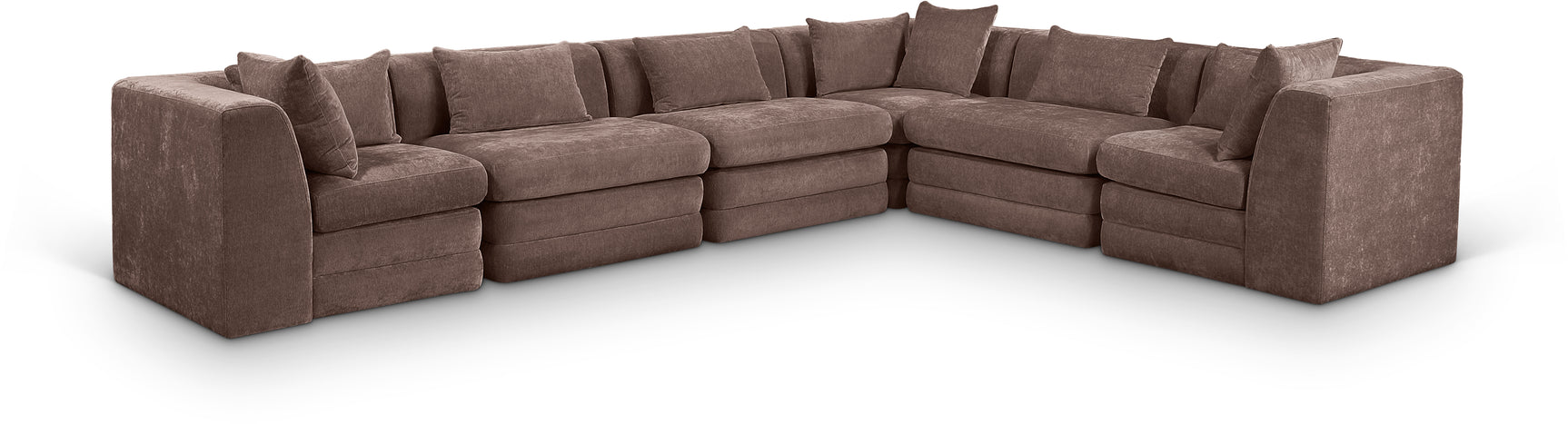 Newport Brown 152" Chenille Fabric Upholstered 6-Piece L Shaped Modular Sectional - Ornate Home