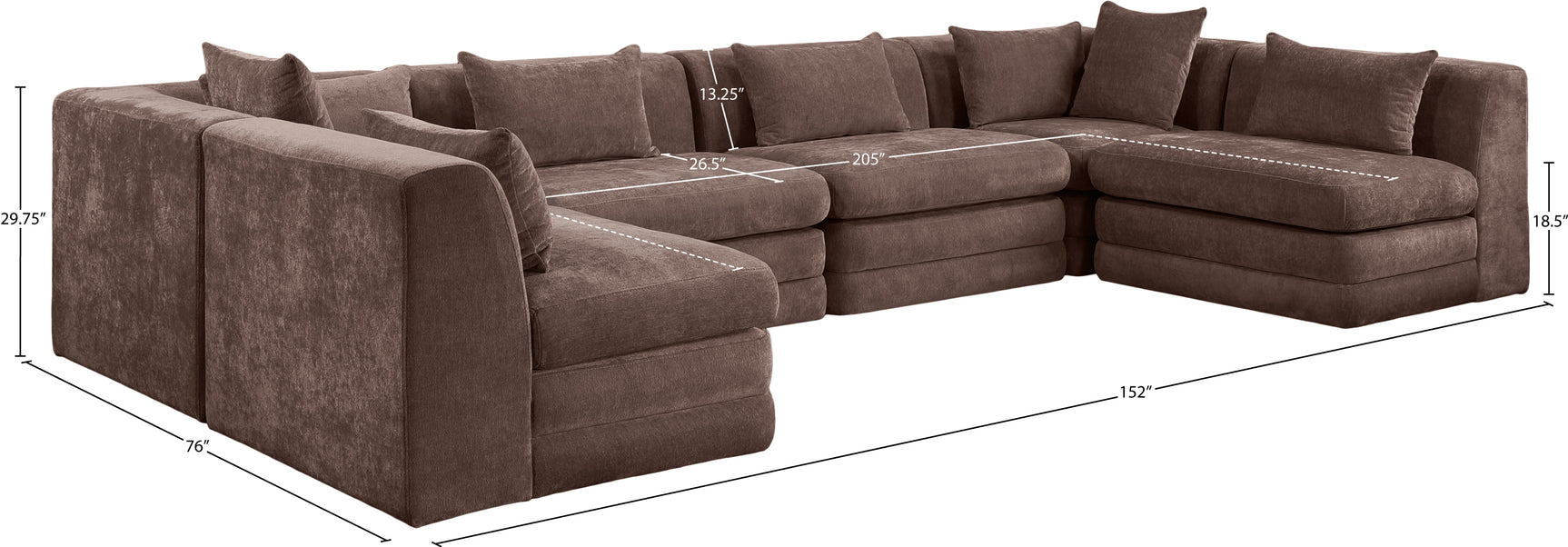 Newport Brown 152" Chenille Fabric Upholstered 6-Piece Modular Sectional - Ornate Home