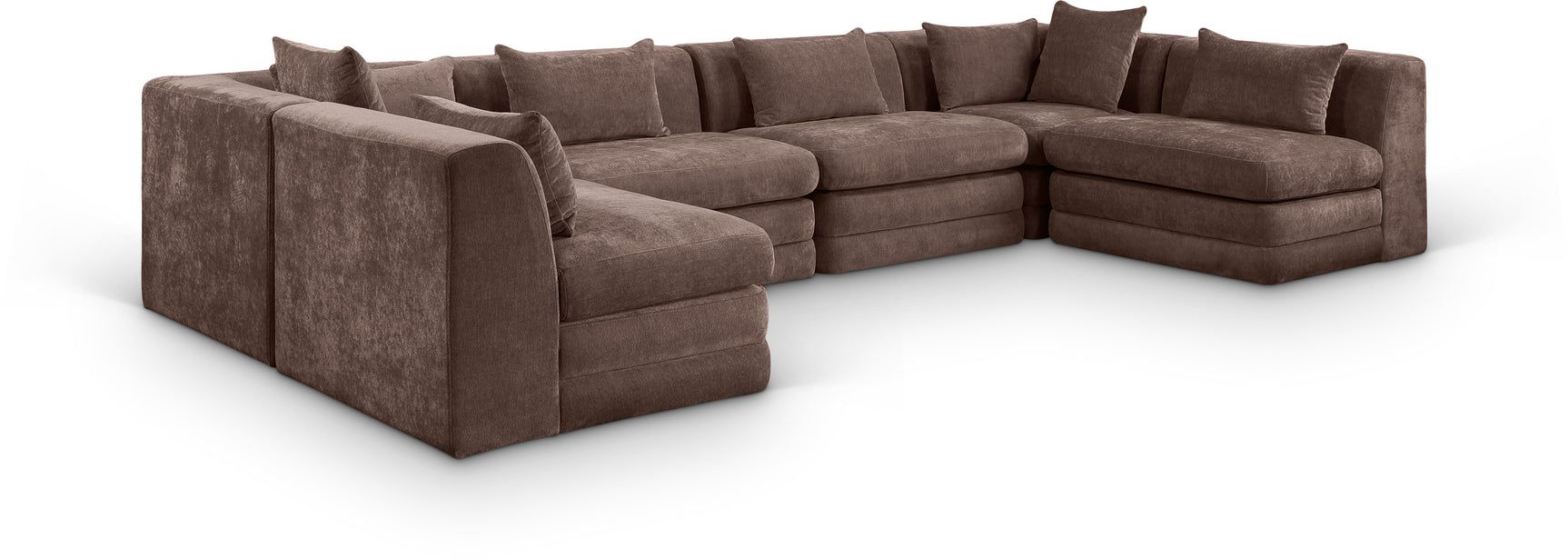Newport Brown 152" Chenille Fabric Upholstered 6-Piece U Shaped Modular Sectional - Ornate Home