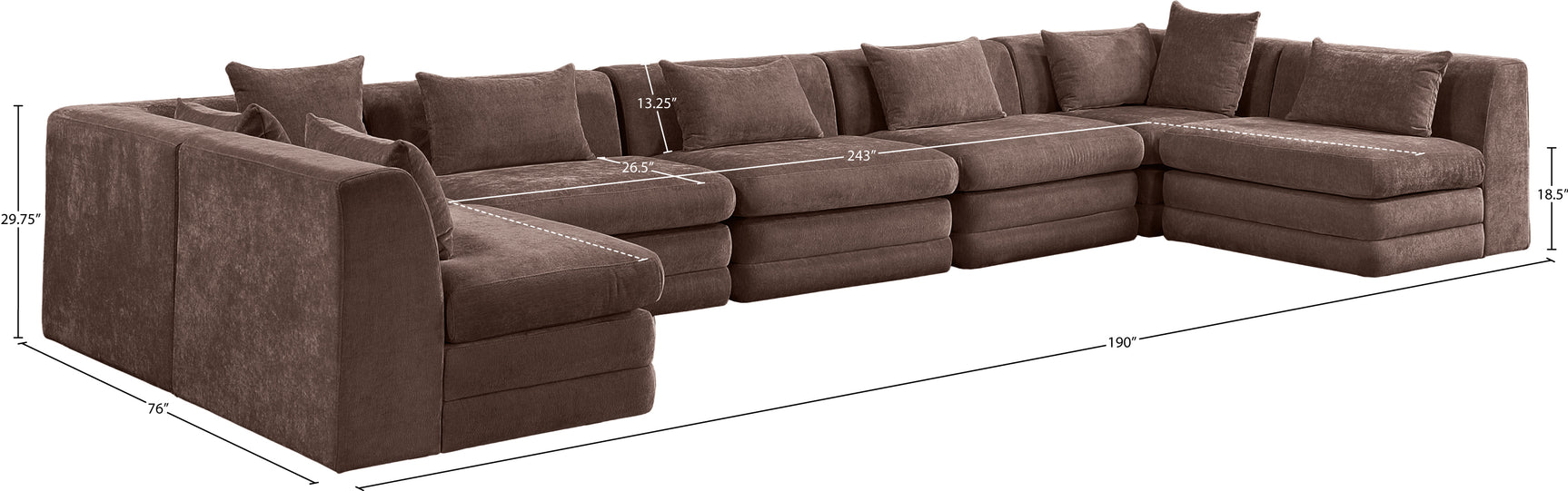 Newport Brown 190" Chenille Fabric Upholstered 7-Piece Modular Sectional - Ornate Home