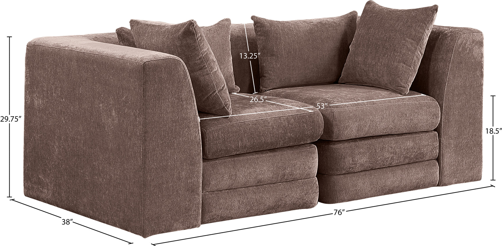 Newport Brown 76" Chenille Fabric Upholstered 2-Piece Modular Loveseat - Ornate Home