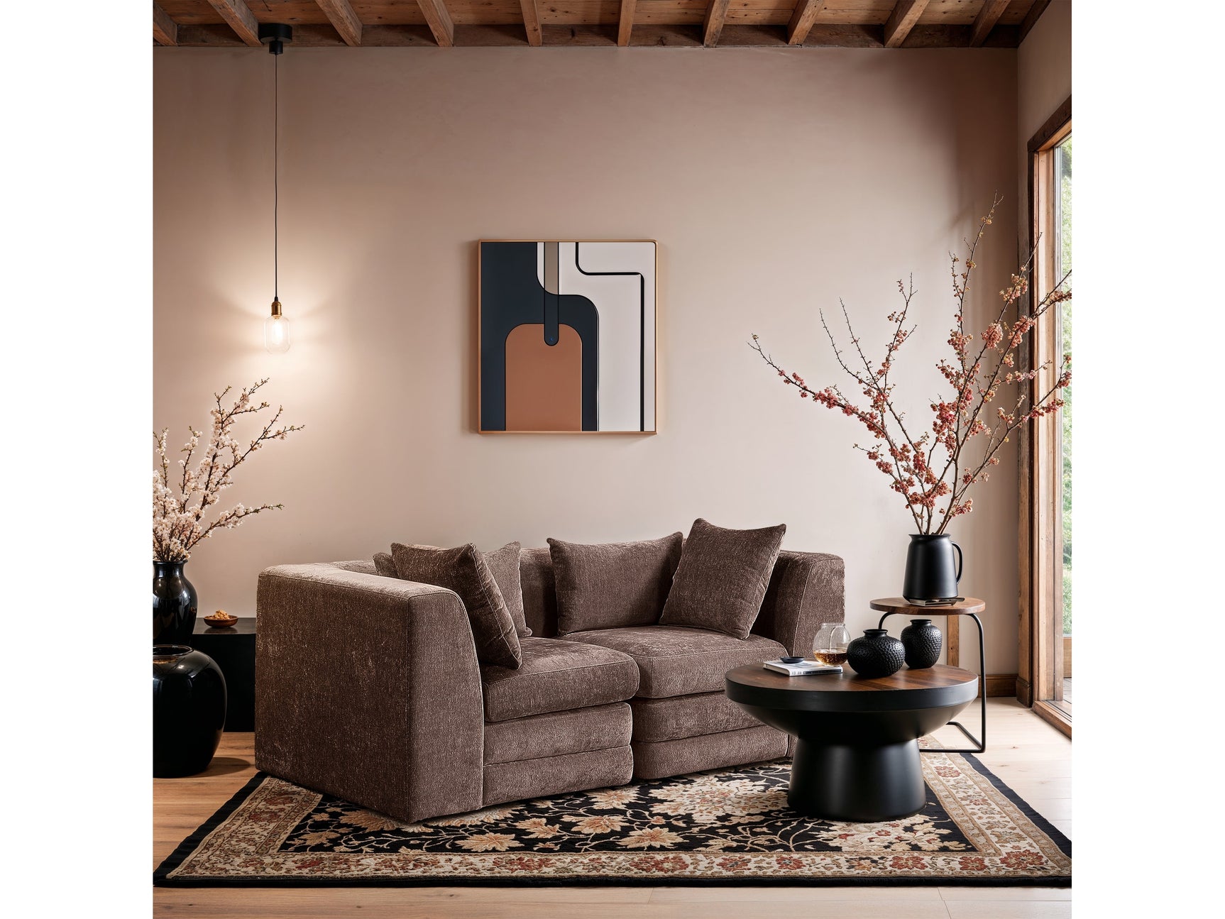 Newport Brown 76" Chenille Fabric Upholstered 2-Piece Modular Loveseat - Ornate Home