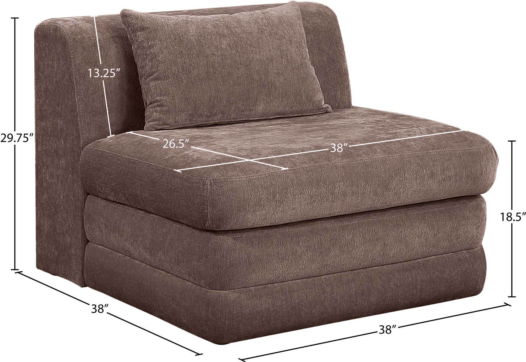 Newport Brown Fabric Upholstered Modular Armless Chair - Ornate Home