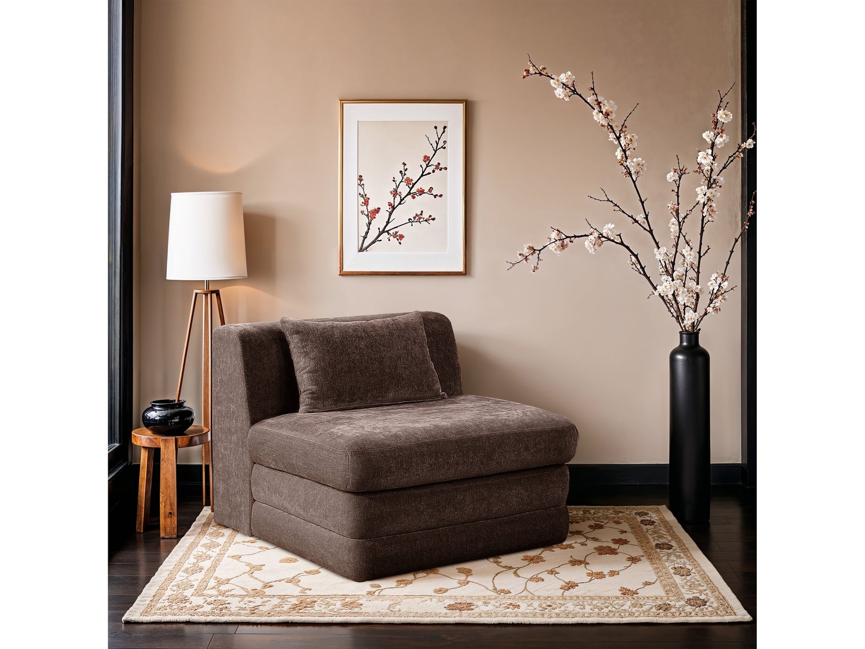 Newport Brown Fabric Upholstered Modular Armless Chair - Ornate Home