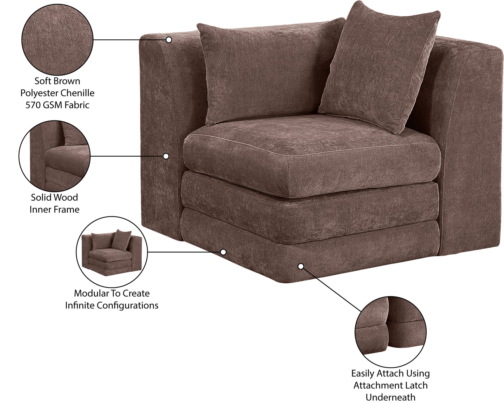 Newport Brown Fabric Upholstered Modular Corner Chair - Ornate Home