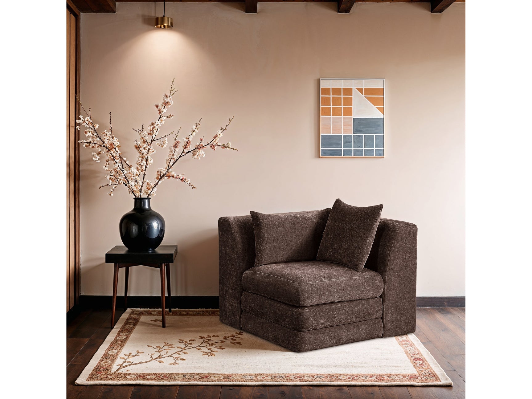 Newport Brown Fabric Upholstered Modular Corner Chair - Ornate Home