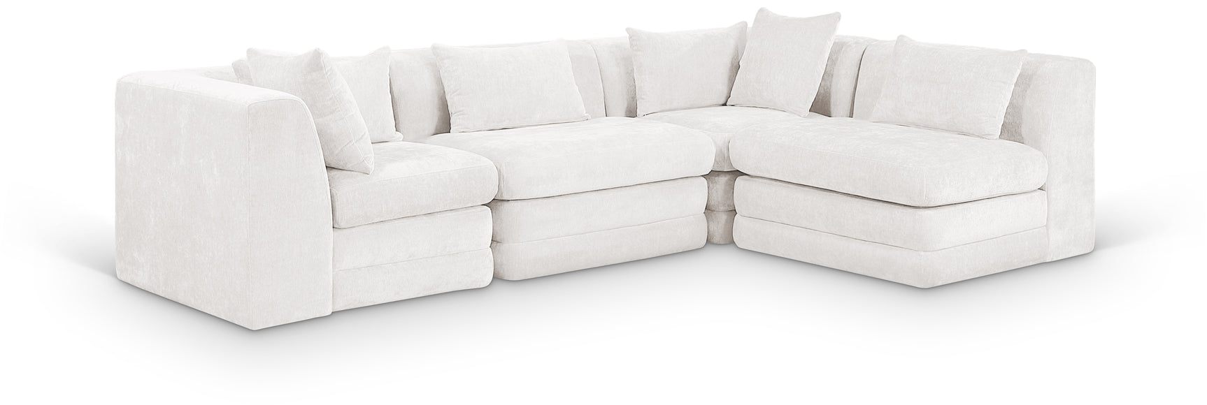 Newport Cream 114" Chenille Fabric Upholstered 4-Piece L Shaped Modular Sectional - Ornate Home