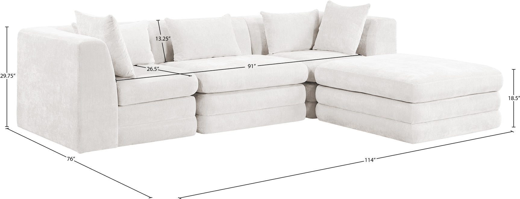 Newport Cream 114" Chenille Fabric Upholstered 4-Piece Modular Sectional - Ornate Home